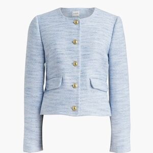 J. Crew Sky Blue Tweed Blazer with Gold Buttons